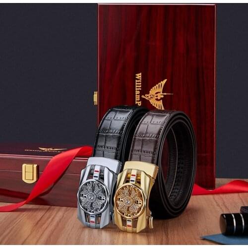 WILLIAMPOLO New Luck first belt men automatically buckle crocodile pattern cattle belt real mens belts