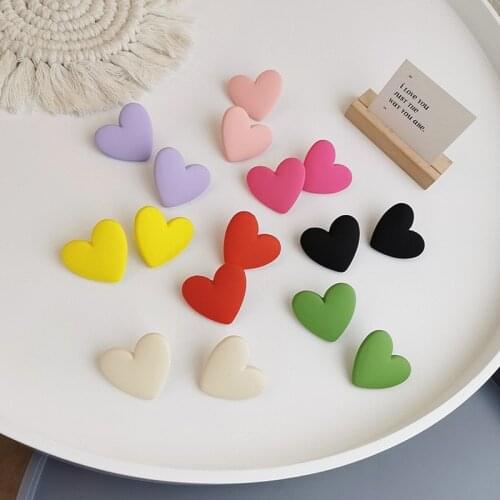 Minar Sweet Matte Color Heart Stud Earrings for Women Summer Cute Candy Color Love Small Statement Earring High Street Jewelry