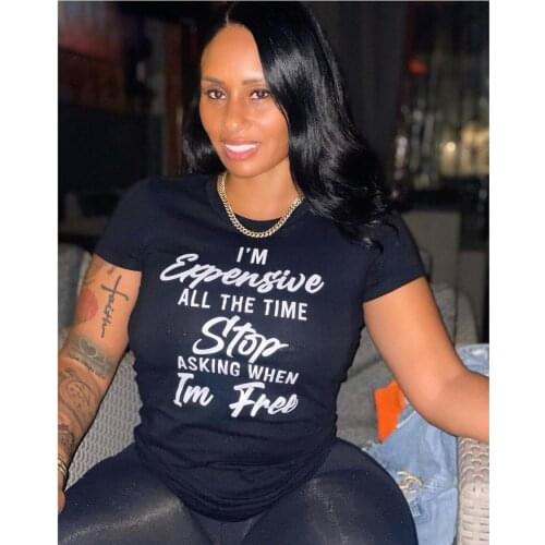 Woman O Neck T-shirt Letter Printed Short Sleeve Casual T-Shirt S-4XL 3Color ZN38813