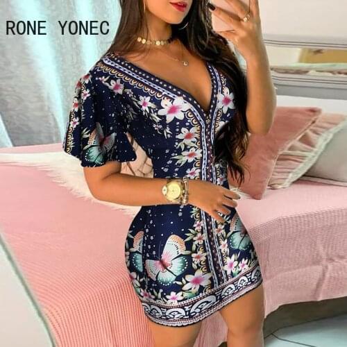 Women Elegant Dress Floral Butterfly Print Ruffles Bodycon Dress Casual Mini Dress Vacation Dress 2021