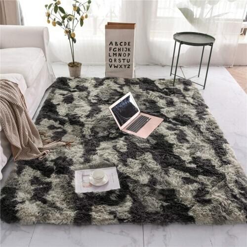 Winter Thick Long Hair Carpet Living Room Sofa Rug Bedroom Mat Washable Personality Carpet Tie-dye Gradient Living Room Carpet