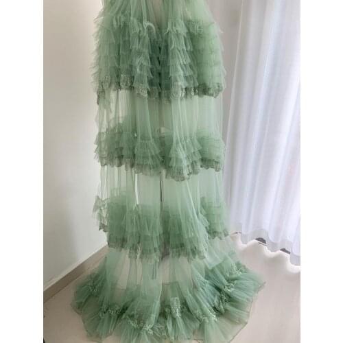 1 Yard Sage Green Ruffle Fabric For Cake Dress Frilled Fabric For Tutu Dress Photography Prop Backdrop Wedding Tablecloth