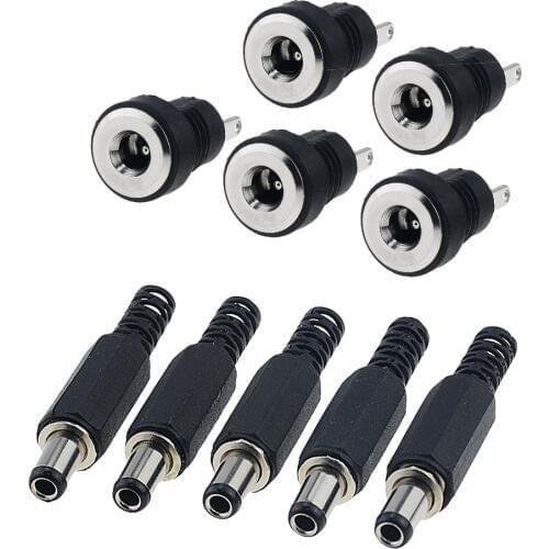 10PCS DIY DC Power Connector 1.35x3.5mm Female Plug Jack + Male Plug Jack Socket Adapter For 8mm Power Plug Panel Socket