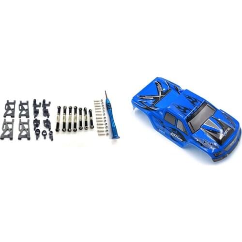2 Set RC Car Part: 1 Set Metal Steering Swing Arm Base C Rear Hub Seat Servo Pull Rod & 1 Pcs Car Body Shell Cover Case