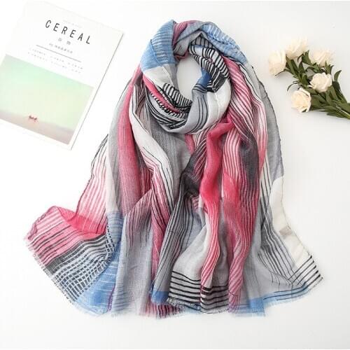 2020 New Ombre Stripe Print Fringe Scarf Hijab Women Long Ink Painting Headband Shawls Scarves Wrap 6 Color Free Shipping