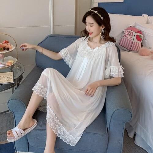 2021 Lace Palace Nightdress Summer Fresh Princess Wind Long Skirt Casual Sexy Nightwear Dress Women Nightgown Sleeping Dress