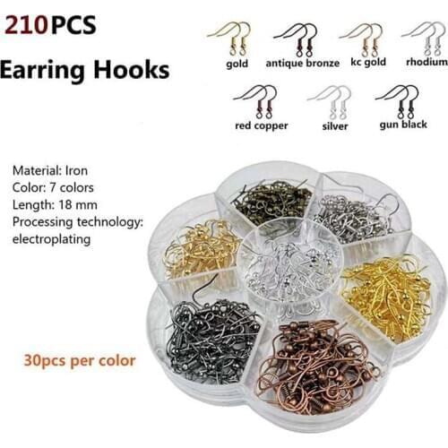 210pcs Assorted Earring Hooks In 1 Box Mixed 7 Colors Earring Hooks For DIY Jewelry Making Findings