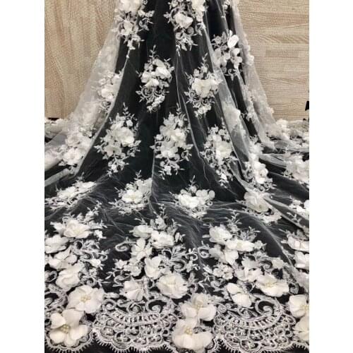3d flower Lace fabric SYJ-103111 with beads embroidered lace Fabric For Nigerian Partys Dress