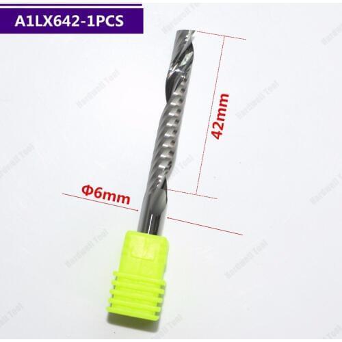 6mm*42mm-1PCS,Freeshipping CNC solid carbide Woodworking End Mill,Class-A 1 flute spiral milling cutter,PVC,MDF,Acrylic cutter