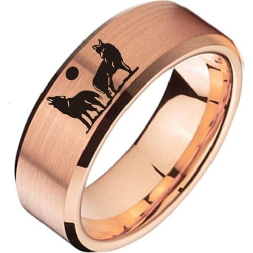 8mm Fashion Mens Stainless Steel To Moon Wolf Ring Motorcycle Party Hip Hop Animal Motorcyclist Ring Jewelry Birthday Gift