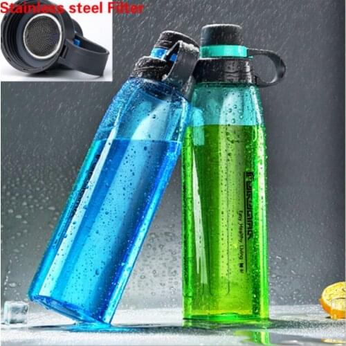 800ml High Quality new blue green Food grade Plastic space Water Bottle Drinkware Camping Hiking Bottle with filter handle