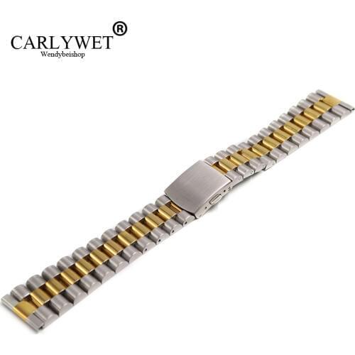 CARLYWET 22mm Straight End Solid Links Middle Gold Stainless Steel Watch Band Bracelet For PRESIDENT Rolex Omega Tag Heuer IWC
