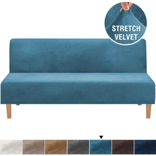 Armless Futon Cover Stretch Sofa Bed Slipcover Protector Elastic Feature Rich Textured High Spandex Small Checks Jacquard Fabric