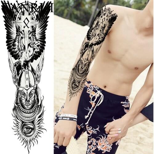 Black Totem Indians Knight Temporary Tattoo Sun Eye Tattoo Stickers Men Full Arm Body Art Painting Fake Tatoos Women Shoulder