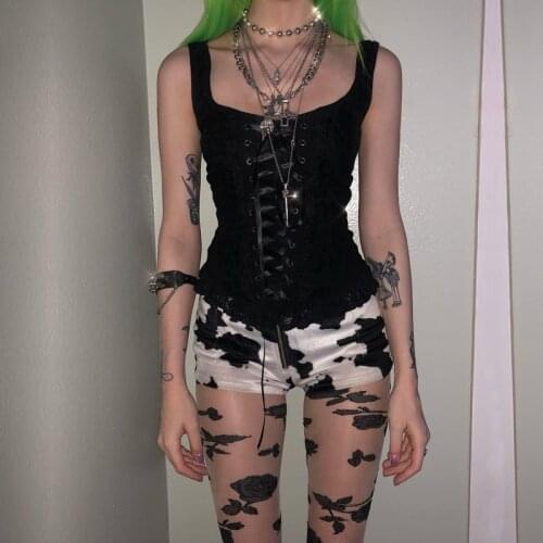 Black Halter Bandage Tops Womens Slim Fit Wild Vest Gothic Lace Tops Square Neck Evening Gown Backless Vest with Zipper