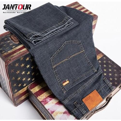 Brand Summer Mens Jeans Cotton Loose Wide leg Pants Classic High Waist Retro Grey Blue Trousers Male Large size 35 40 42 44 46