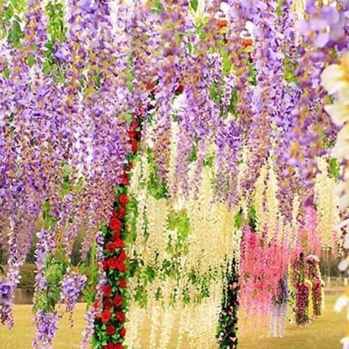 Artificial Wisteria Flower Vine Wreath Wedding Arch Decor Fake Plant Leaf Rattan Trailing Fake Flower Ivy Wall Hanging Decor New