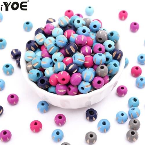 IYOE 30/50/100Pcs 7x8mm Handmade Carving Wood Beads Multicolor Natural Wooden Round Beads For Diy Necklace Keychain Home Decor