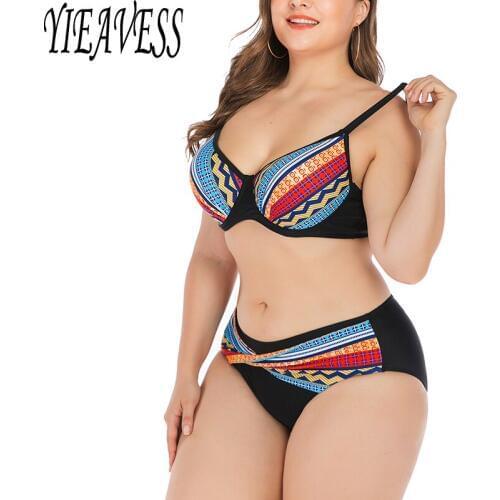 Halter Bikinis Set Print Striped Bikini Plus Size L-4XL Swimsuit Women 2020 High Waist Big Size Bathing Suit Women large size