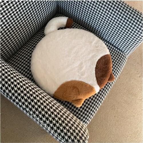 Cute Cartoon Animal Cat Round Butt Cushion Imitated Rabbit Fur Plush Cushions Removable and Washable Slow Rebound Memory Foam