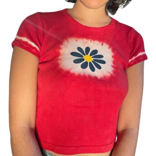 Fashion Women T-shirt Short Sleeve Color Block Planet/Floral Print Slim-Fit Skinny Sweet Corset Top Tee Summer 2021