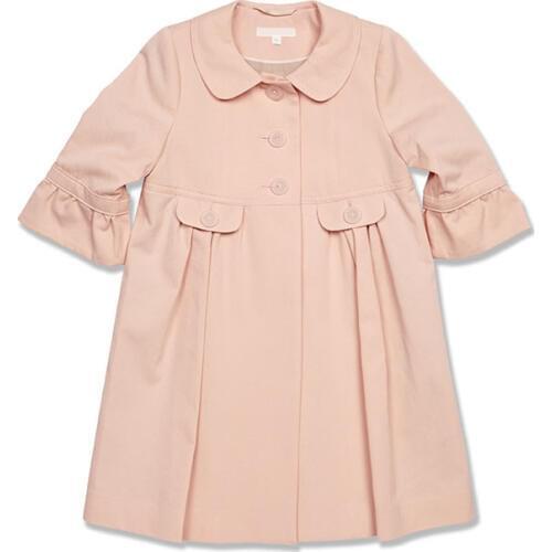 New Autumn Spring Children Clothing Girls Fashion 3-4yrs Flesh Turn-down Collar Half-sleeved Trench Children Cotton Outwear