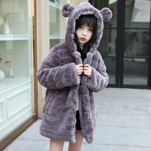 New winter girls clothes faux fur fleece coat pageant warm children jacket xmas snowsuit 5-12Y children hooded outerwear