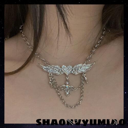 2021 New Y2K Aesthetics Alloy Necklace Pendant Collarbone Chain Heart of The Angels Zircon Necklace for Woman Jewelry Wholesale