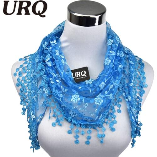 New Brand design Summer Lady Lace Scarf Tassel Sheer Metallic Women Triangle Bandage Floral scarves Shawl L10A5108