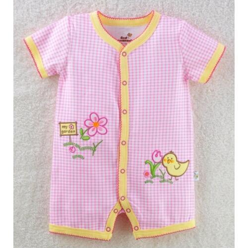 Garden chick Baby Girl clothes grid Cute Newborn Clothes pink baby rompers shortalls 100% cotton