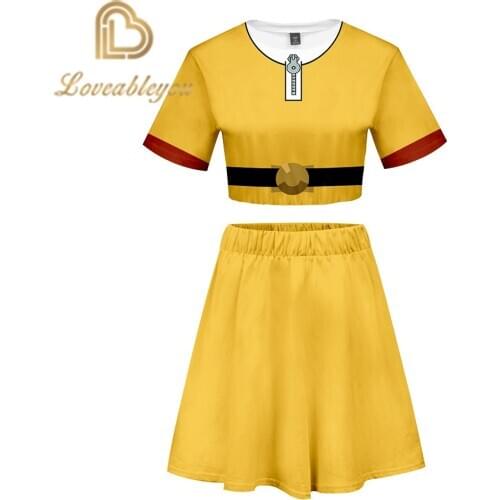 One Punch Man Season 2D Women Two Piece Set Fashion Summer Short Sleeve Crop Top+Skirt 2020 New Arrival Streetwear Clothes