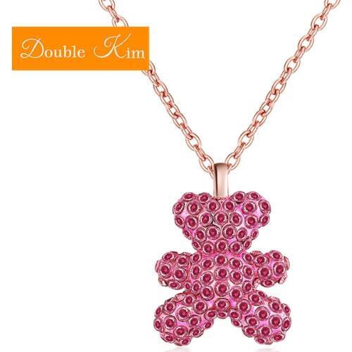 Little Bear Zircon Pendant Necklace Titanium Stainless Steel Inlaid Black Zircon Rose Gold Chain Necklace Trendy Women Jewelry