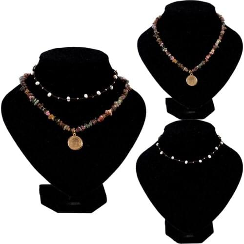 Natural Stone Pendant Necklaces Natural Stone Beaded Necklace Charm Eye Pattern Accessory Pendant Women Retro Fashion Neck