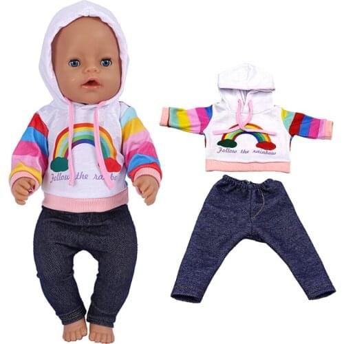 17 inch baby doll pullover sweater rainbow shirt 18" girl doll clothes jacket jeans tight kids girl gift