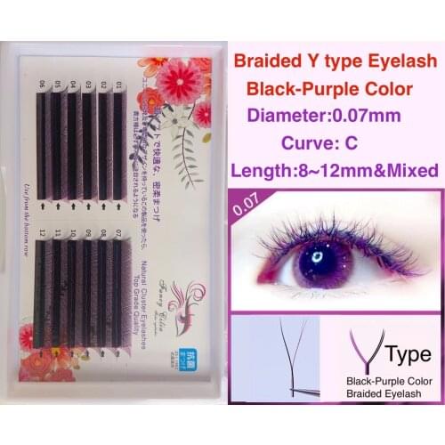 Y type Black-Purple Eyelashes Braided Love Mesh blooming YY shape Mink eyelash extension Natural Soft