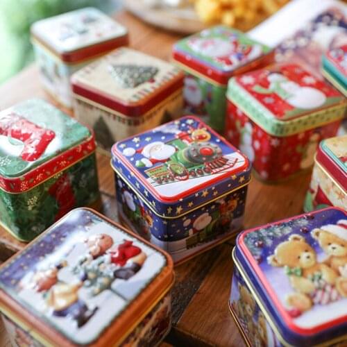Christmas Candy Tin Box Exquisite Cartoon Tin Box Tea Leaf Container Case Square Metal Child Gift Box Creative Jar Storage Boxes
