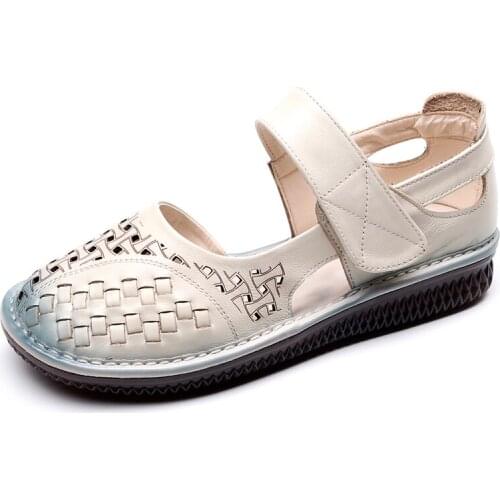 Female Genuine Leather Platform Sandals 2021 New Summer Women Shoes Elastic Band Casual Retro Hollow Handmade Ladies Sandalias