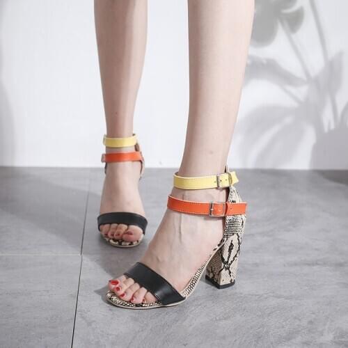 Sandals Women Summer High Heels Double Buckle Strap Sandals Pumps Open Toe Casual Square Heel Sandals Big Size Ladies Shoes