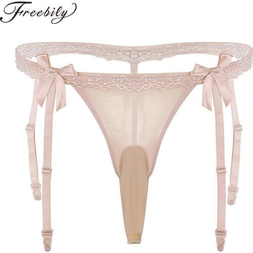 Sexy Men Lingerie Closed/Open Penis Sheath Low Rise Ruffle Lace Bikini G-string Underwear Gay Sissy Mens Panties Underpants