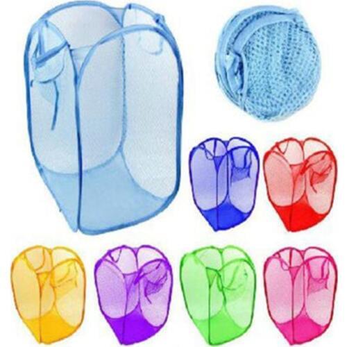 Storage Foldable Light Laundry Basket Travel Mesh Dirty Clothes Washing Bag Color Random