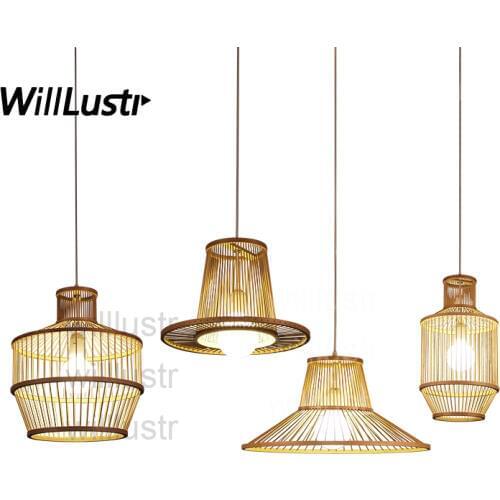Willlustr modern bamboo pendant lamp wood suspension light handmade lighting natural hanging light hotel restaurant bar lounge