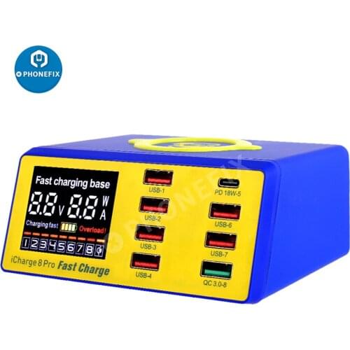 MECHANIC iCharge QC 3.0 USB Smart Charge Fast Charging Station with LCD Display Wireless Charging Hub For iPhone Android Phones