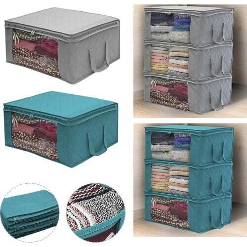 Non-Woven Fabric Clothing Storage Bag Folding Storage Box Clear Window Zipper Case Clothes Organizer 49x36x21cm 1/3pcs