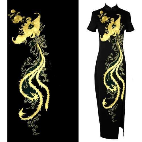 Super-sized Golden Phoenix Bird Applique Embroidery Patch Applique DIY Lace Fabric Clothing Accessory