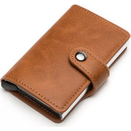 Blocking Vintage Men Credit Card Holder Aluminum Alloy Business ID Card Case Automatic Male Metal Leather Cardholder Wallet