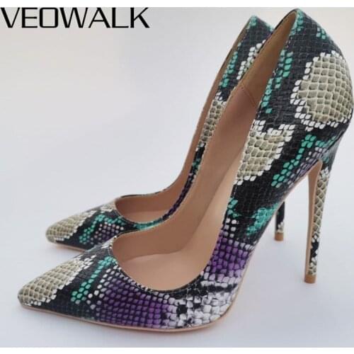 Veowalk Floral Croc-Effect Women Pointed Toe Stiletto Pumps Sexy Ladies Party Extremely High Heel Shoes 8cm 10cm 12cm Customize