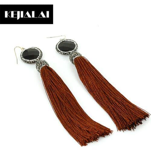 Women Jewelry Long Tassel Earrings with Faceted Stone Charm Pave Rhinestone Stone Earrings for Girls Wedding Party Gift