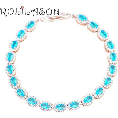 Blue Zircon Anniversary Charm Bracelets for Women Excellent Silver Crystal Fashion Jewelry TB999