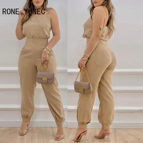 Women Solid Elegant Sexy Cami Pocket Straight Leg Jumpsuit
