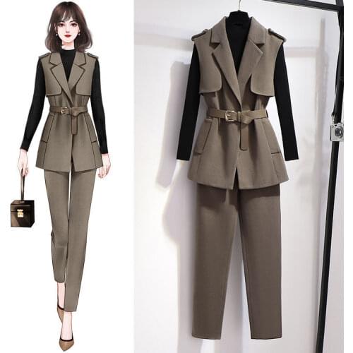 Office Suit Autumn 2021 New Waistcoat + Sweater + Suit Pants Plus Size Three-piece Suit For Women